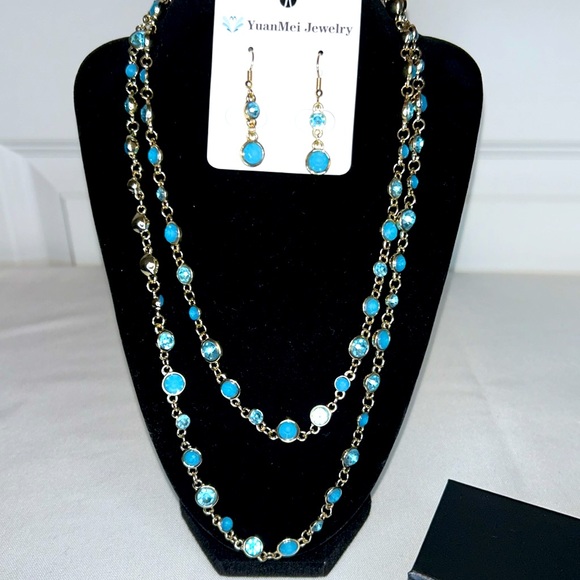 YuanMei | Blue & Gold Tone | Necklace & Earring Set | New With Tags - Picture 3 of 6